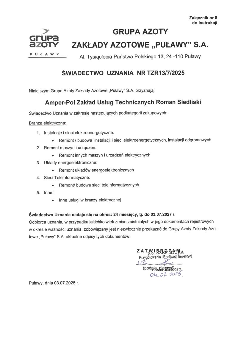 ŚWIADECTWO UZNANIA 2025 – 2027-3